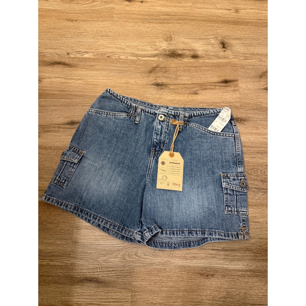 Hydraulic Womens Denim Cargo Shorts Medium Wash Blue Cotton Utility Y2K Size 10